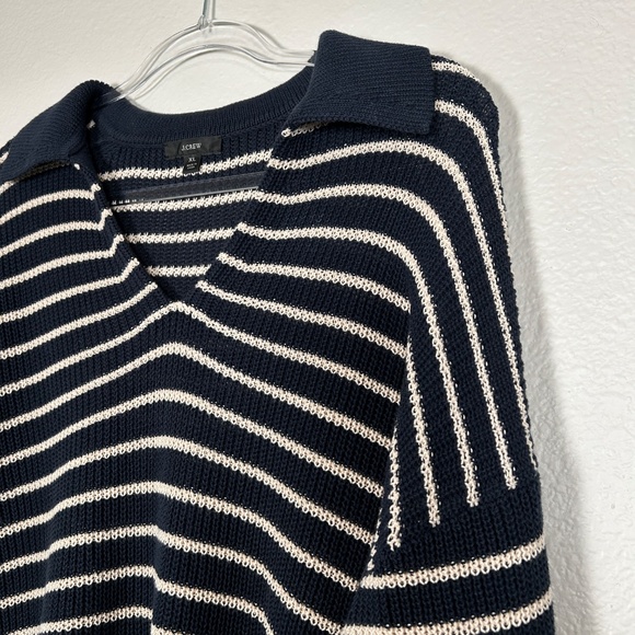 J. Crew women size XL relaxed collared sweater navy stripe cotton preppy - Picture 7 of 14